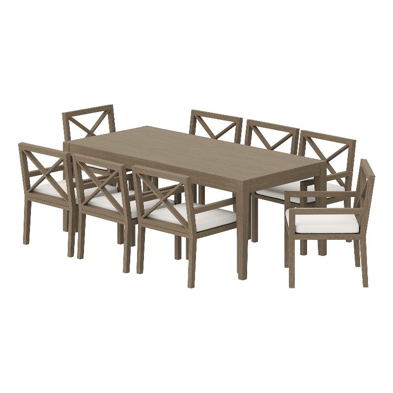 Maklaine 9-Piece Outdoor Patio Teak Wood Dining Set in Weathered Gray