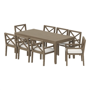 Maklaine 9-Piece Outdoor Patio Teak Wood Dining Set in Weathered Gray
