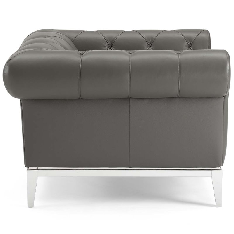 Maklaine Tufted Button Upholstered Leather Chesterfield Armchair in Gray