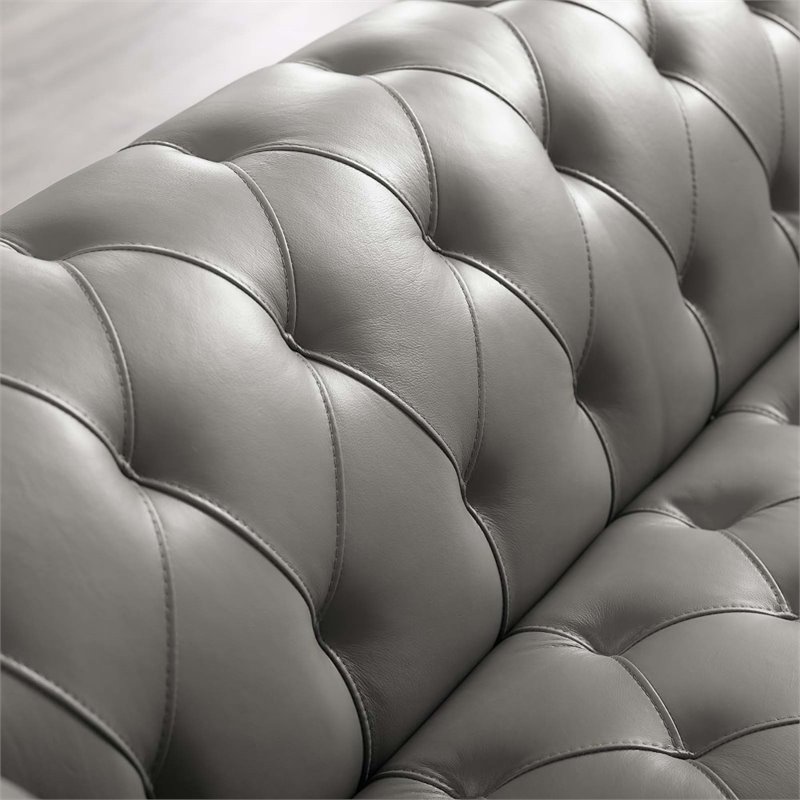 Maklaine Tufted Button Upholstered Leather Chesterfield Armchair in Gray