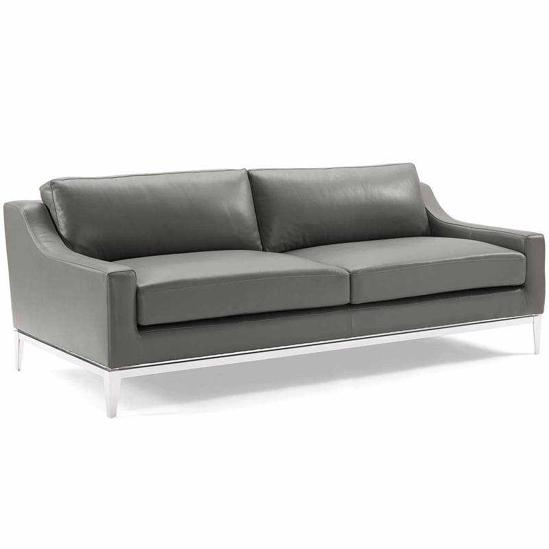 Maklaine Stainless Steel & Leather Arm Chair in Gray (Set of 2)