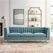 Maklaine Channel Tufted Performance Velvet Sofa in Light Blue