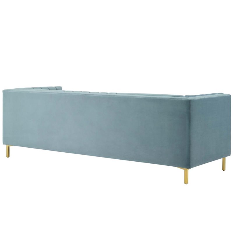 Maklaine Channel Tufted Performance Velvet Sofa in Light Blue