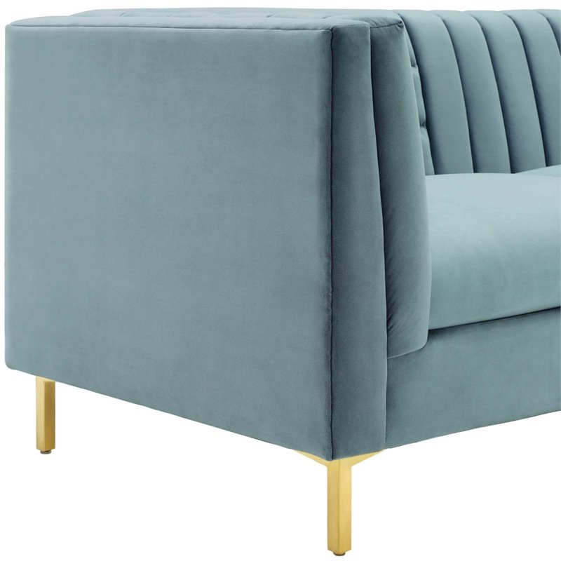 Maklaine Channel Tufted Performance Velvet Sofa in Light Blue