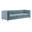 Maklaine Channel Tufted Performance Velvet Sofa in Light Blue