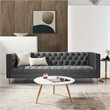 Maklaine Tufted Button Performance Velvet Stainless Steel Sofa in Gray