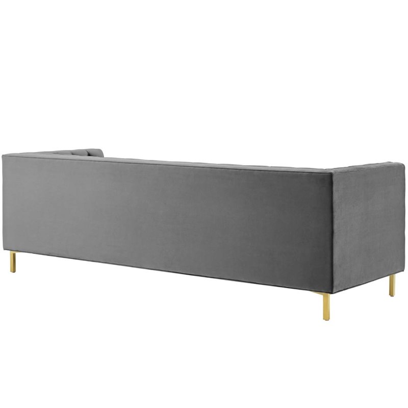 Maklaine Tufted Button Performance Velvet Stainless Steel Sofa in Gray
