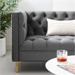 Maklaine Tufted Button Performance Velvet Stainless Steel Sofa in Gray