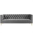Maklaine Tufted Button Performance Velvet Stainless Steel Sofa in Gray