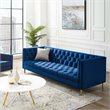 Maklaine Tufted Button Performance Velvet Stainless Steel Sofa in Navy