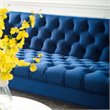 Maklaine Tufted Button Performance Velvet Stainless Steel Sofa in Navy