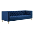 Maklaine Tufted Button Performance Velvet Stainless Steel Sofa in Navy