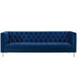 Maklaine Tufted Button Performance Velvet Stainless Steel Sofa in Navy