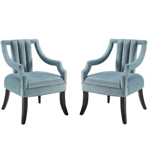 Maklaine Performance Velvet Accent Arm Chair in Light Blue (Set of 2)