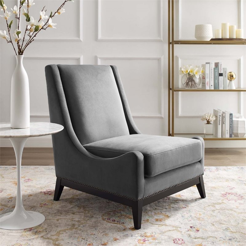 Maklaine Upholstered Performance Velvet Lounge Chair in Gray