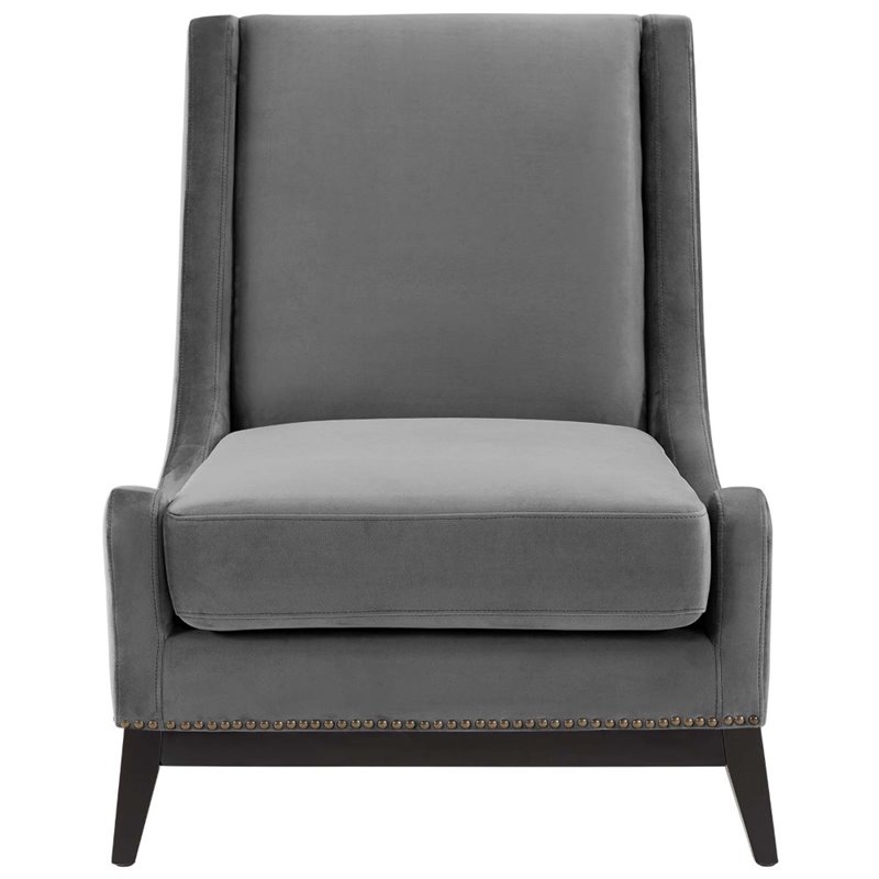 Maklaine Upholstered Performance Velvet Lounge Chair in Gray