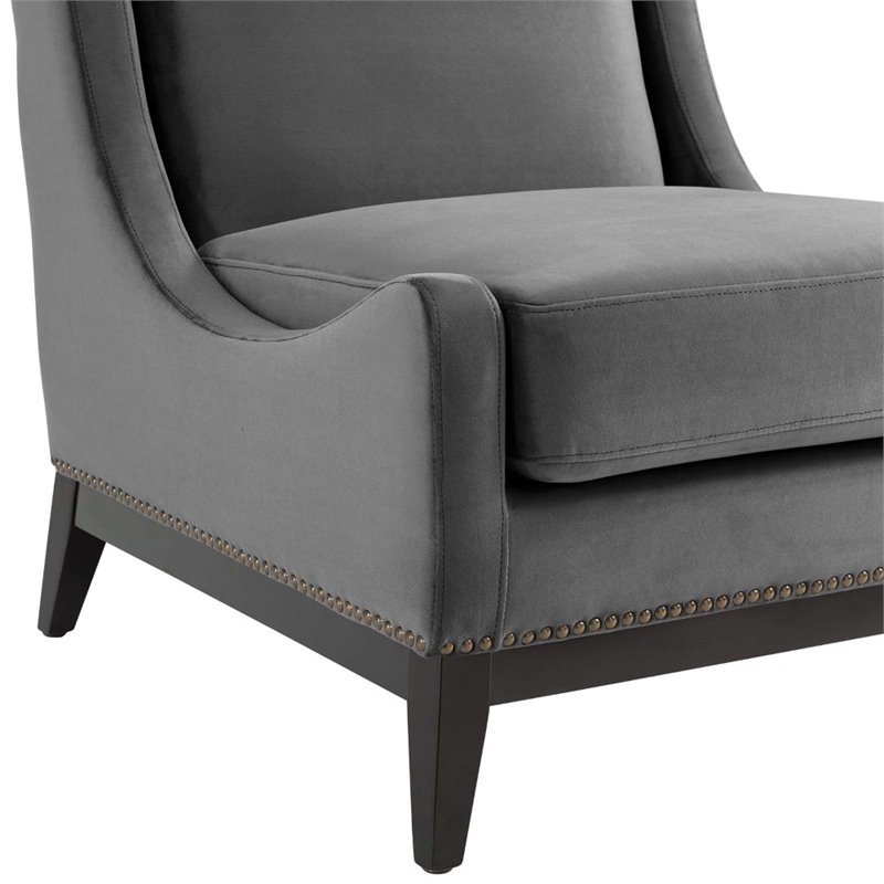 Maklaine Upholstered Performance Velvet Lounge Chair in Gray