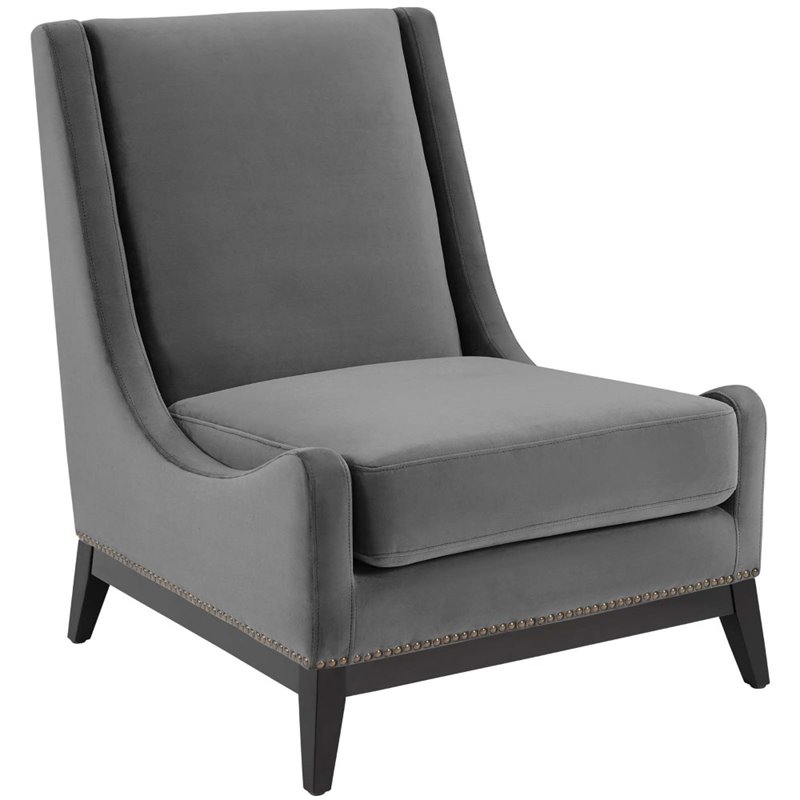 Maklaine Upholstered Performance Velvet Lounge Chair in Gray