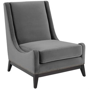 Maklaine Upholstered Performance Velvet Lounge Chair in Gray