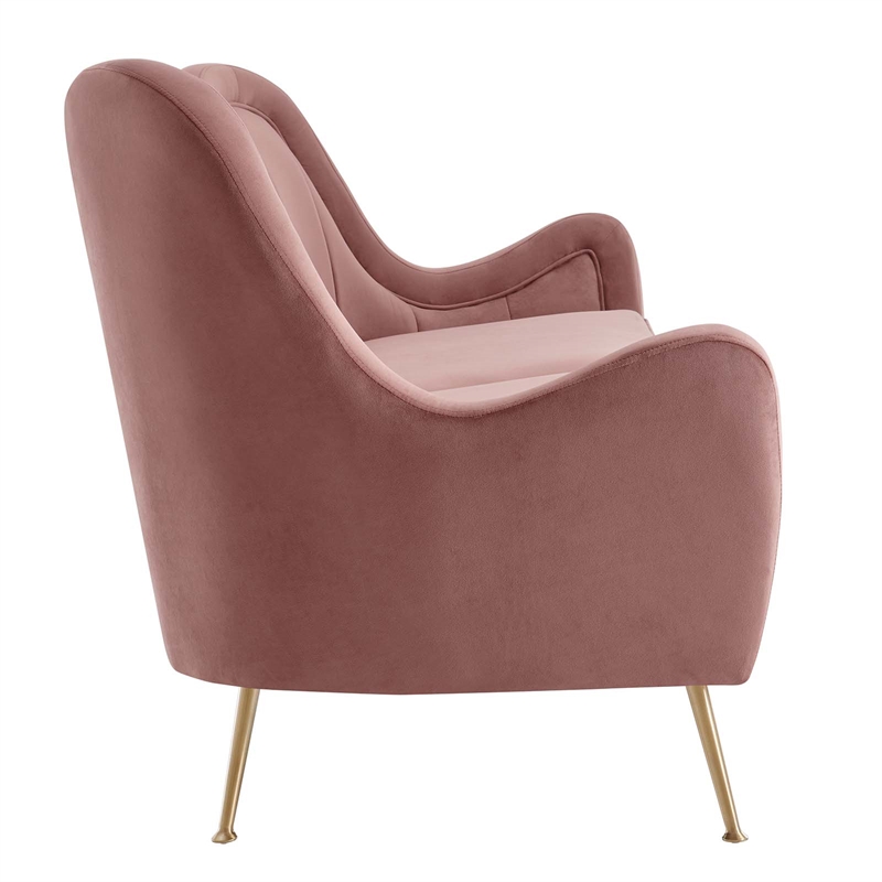 Maklaine Performance Velvet Dusty Rose Sofa Rectangular Dense Foam Padding 93.5