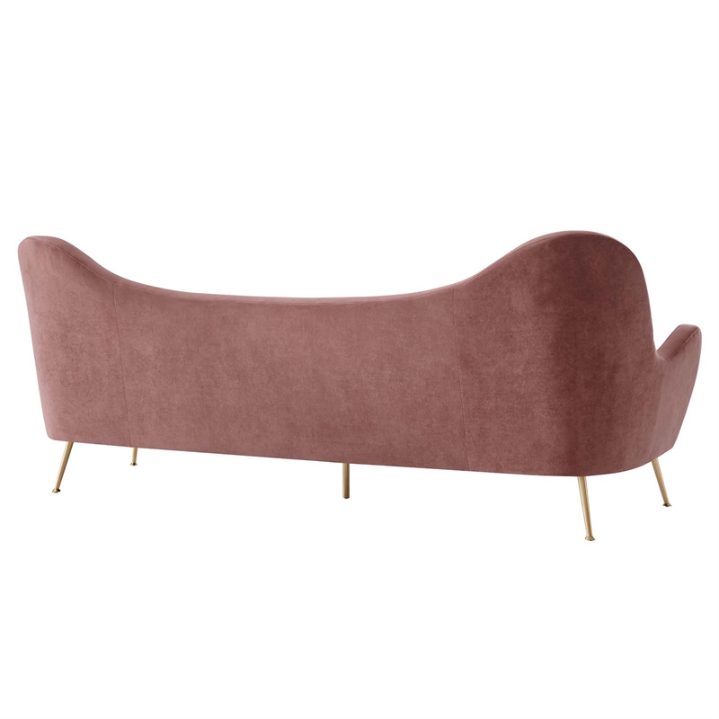 Maklaine Performance Velvet Dusty Rose Sofa Rectangular Dense Foam Padding 93.5