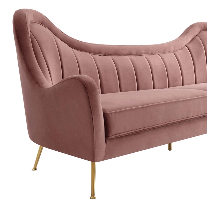 Maklaine Performance Velvet Dusty Rose Sofa Rectangular Dense Foam Padding 93.5