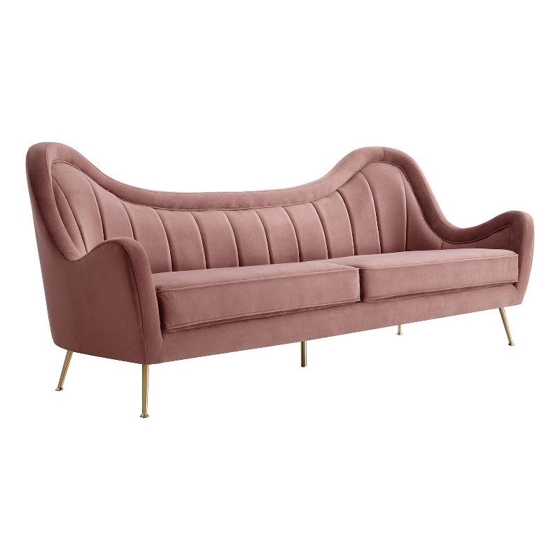 Maklaine Performance Velvet Dusty Rose Sofa Rectangular Dense Foam Padding 93.5