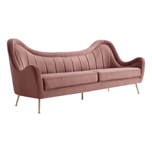 Maklaine Performance Velvet Dusty Rose Sofa Rectangular Dense Foam Padding 93.5&quot Unassembled
