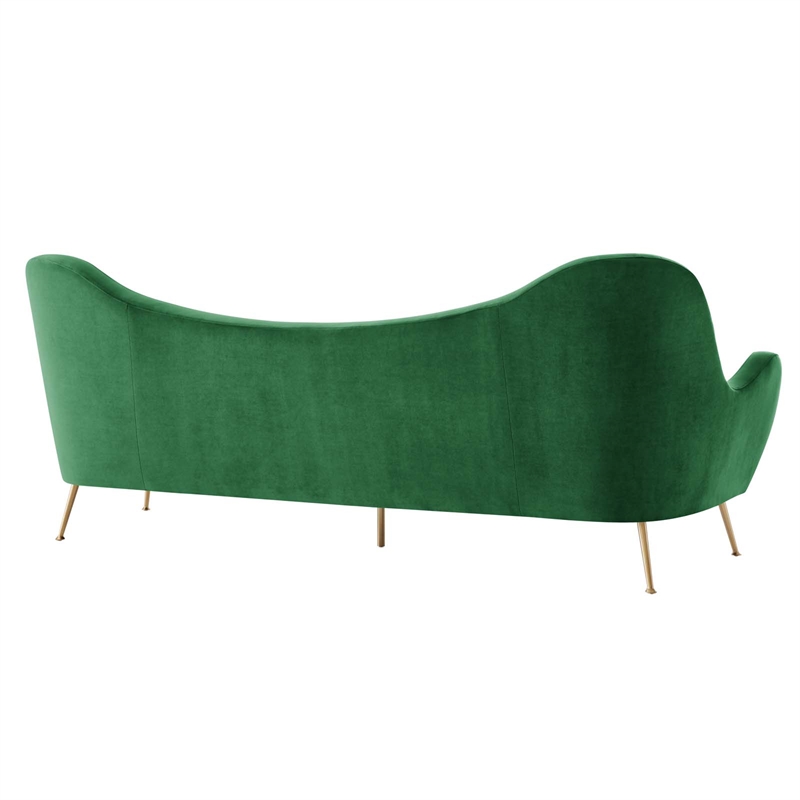 Maklaine Performance Velvet and Stainless Steel Sofa in Emerald Green