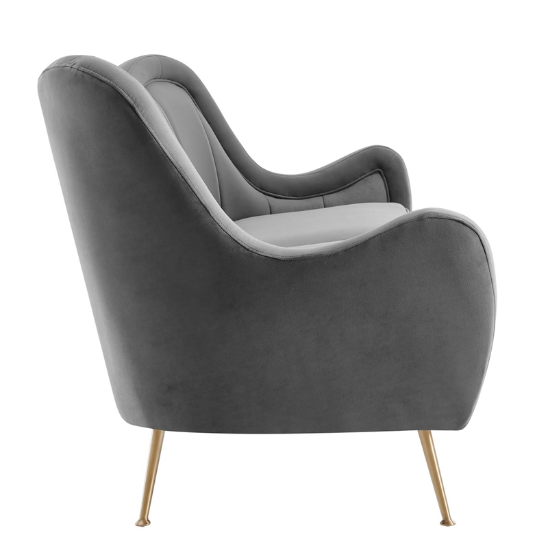Maklaine Performance Velvet and Stainless Steel Sofa in Gray