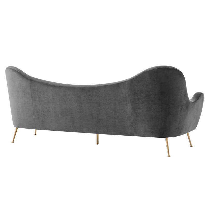 Maklaine Performance Velvet and Stainless Steel Sofa in Gray