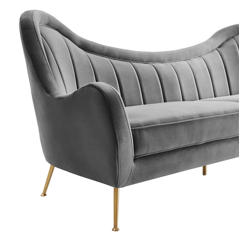 Maklaine Performance Velvet and Stainless Steel Sofa in Gray