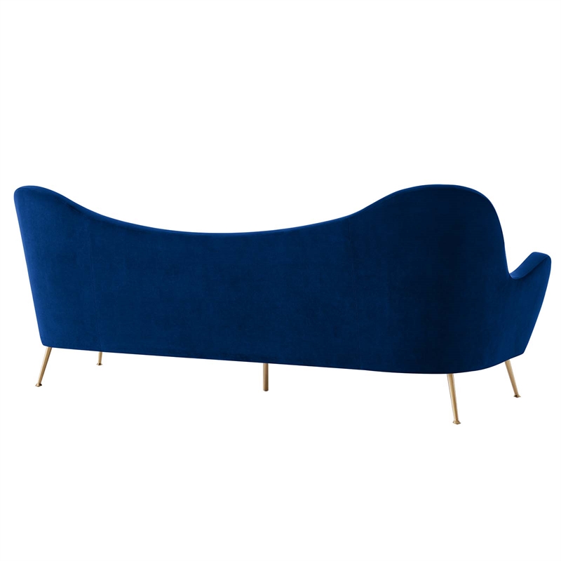 Maklaine Performance Velvet and Stainless Steel Sofa in Navy