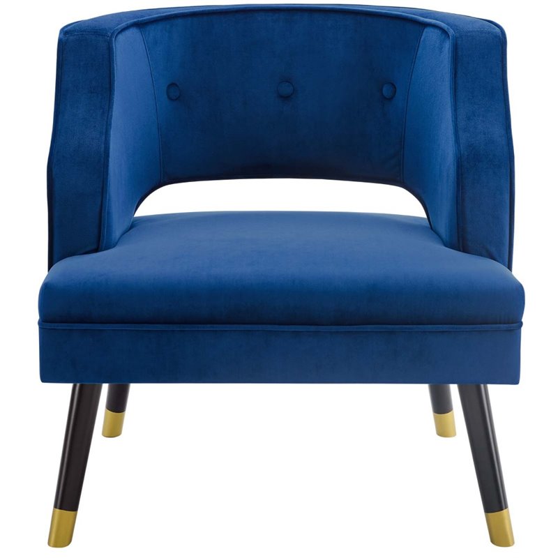 Maklaine Button Tufted Open Back Performance Velvet Armchair in Navy