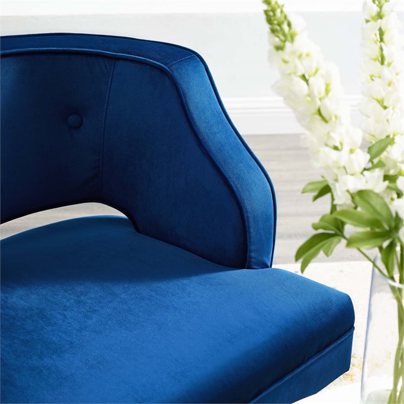 Maklaine Button Tufted Open Back Performance Velvet Armchair in Navy