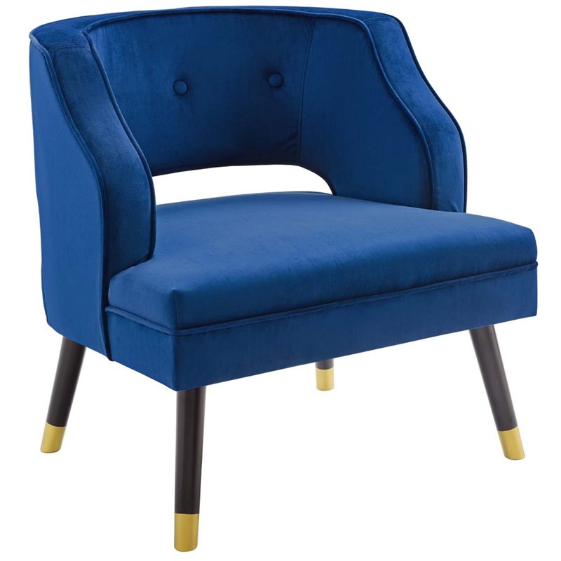 Maklaine Button Tufted Open Back Performance Velvet Armchair in Navy