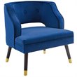 Maklaine Button Tufted Open Back Performance Velvet Armchair in Navy