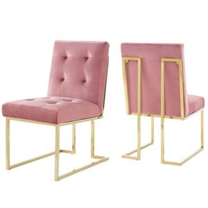 Maklaine 18.5&quot Performance Velvet Dining Chair in Gold/Dusty Rose (Set of 2)