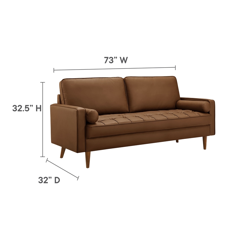 Maklaine Contemporary Upholstered Tufted Vegan Leather Sofa in Brown