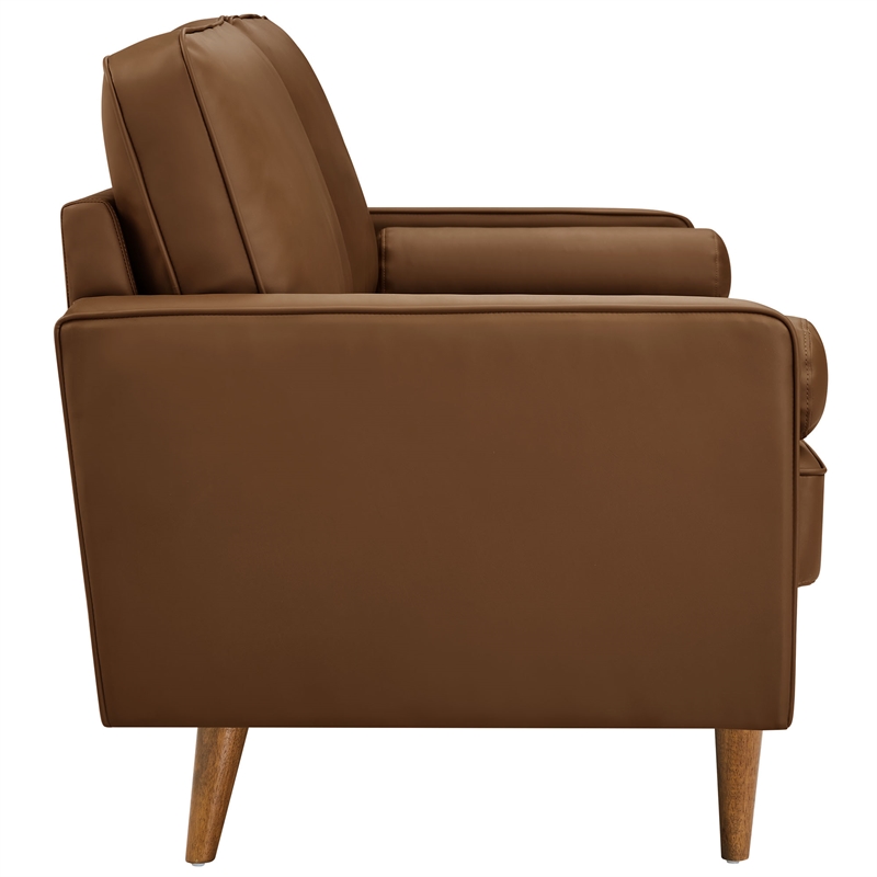 Maklaine Contemporary Upholstered Tufted Vegan Leather Sofa in Brown