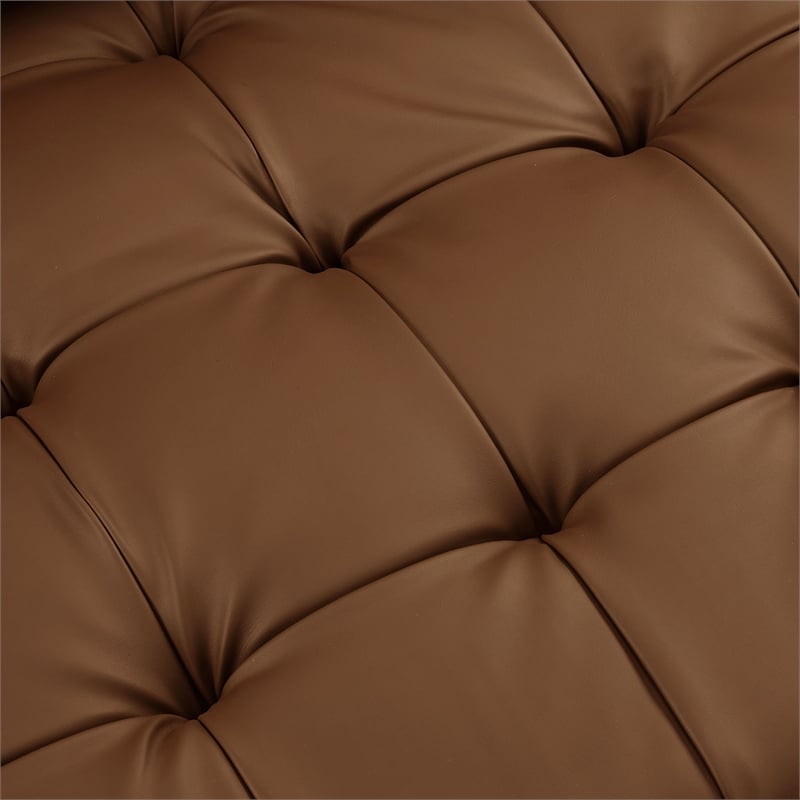 Maklaine Contemporary Upholstered Tufted Vegan Leather Sofa in Brown