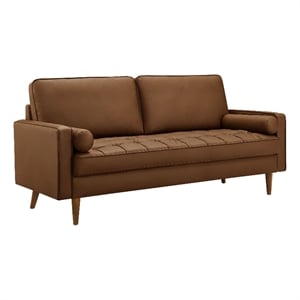 Maklaine Contemporary Upholstered Tufted Vegan Leather Sofa in Brown