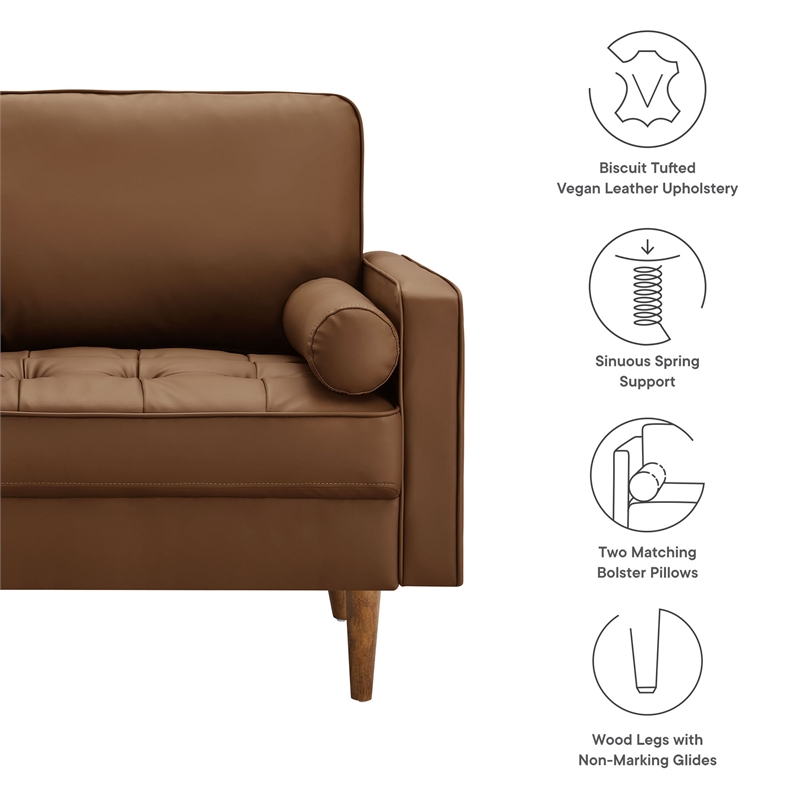 Maklaine Contemporary Vegan Leather Upholstered Accent Armchair in Brown