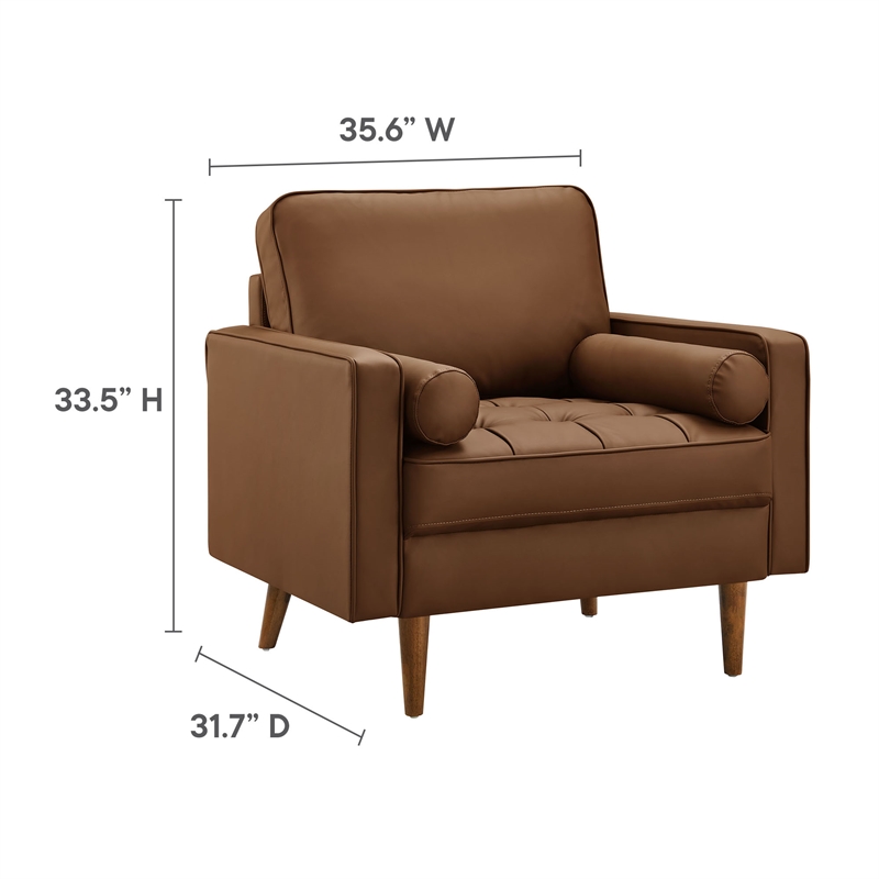 Maklaine Contemporary Vegan Leather Upholstered Accent Armchair in Brown