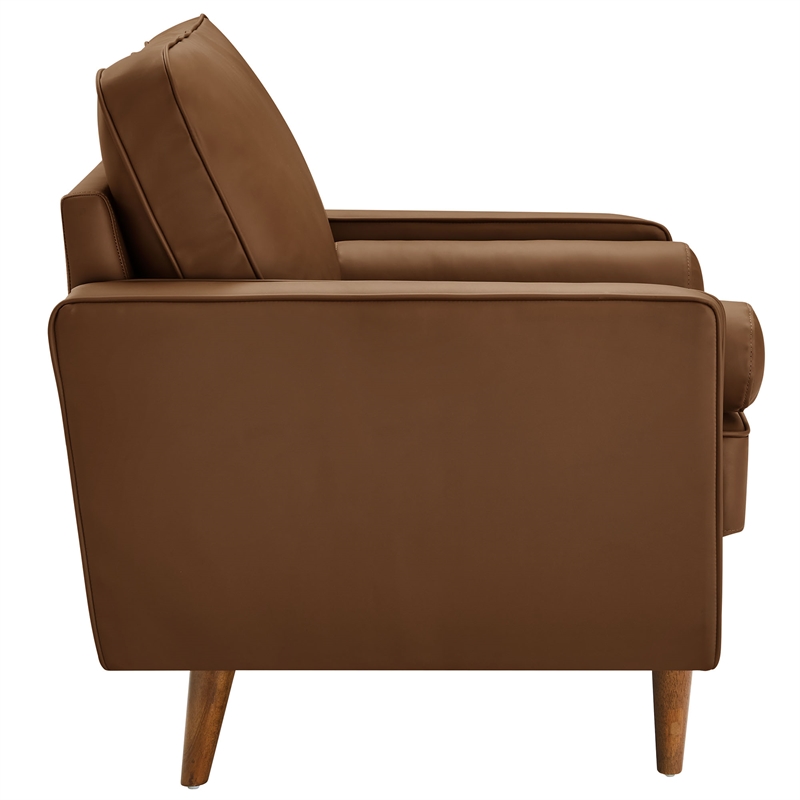 Maklaine Contemporary Vegan Leather Upholstered Accent Armchair in Brown