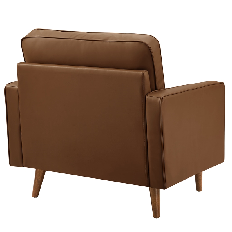 Maklaine Contemporary Vegan Leather Upholstered Accent Armchair in Brown