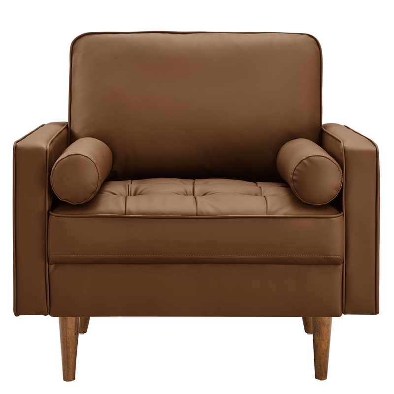 Maklaine Contemporary Vegan Leather Upholstered Accent Armchair in Brown