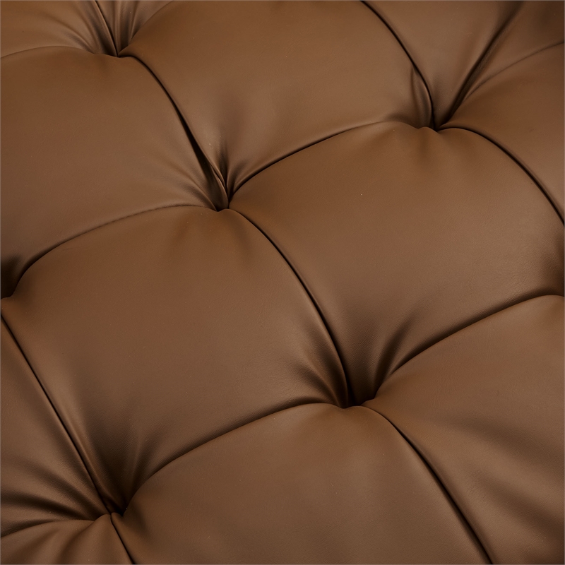 Maklaine Contemporary Vegan Leather Upholstered Accent Armchair in Brown