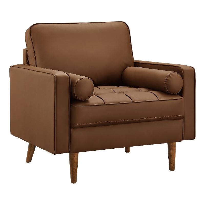 Maklaine Contemporary Vegan Leather Upholstered Accent Armchair in Brown