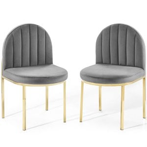 Maklaine 18&quot Velvet Dining Side Chair in Gold and Gray (Set of 2)